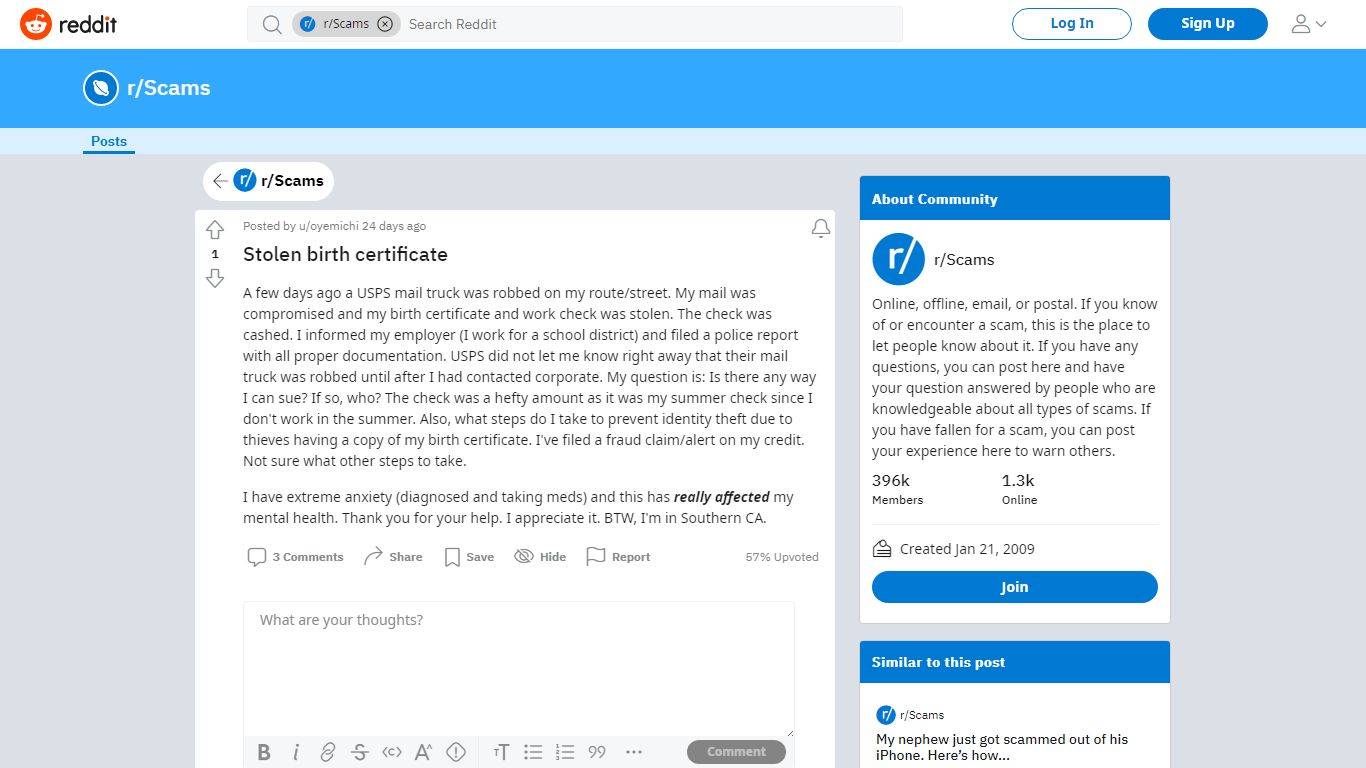 Stolen birth certificate : Scams - reddit.com